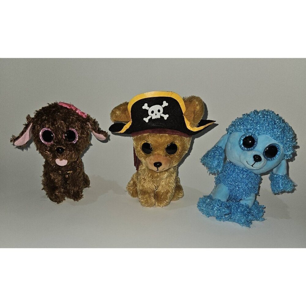 TY Beanie Boo Puppy Dog Plush Lot Pirate Rowan Brown Maddie Mandy Blue Poodle